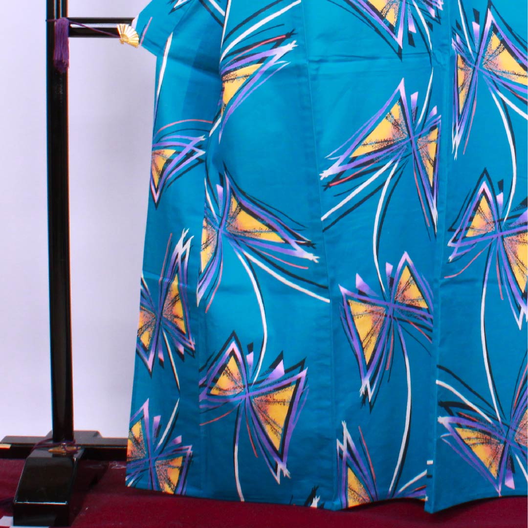 浴衣 錆浅葱色 蝶 木綿 Sランク 単衣 身丈167cm 裄丈68.5cm 青系 1118004282517