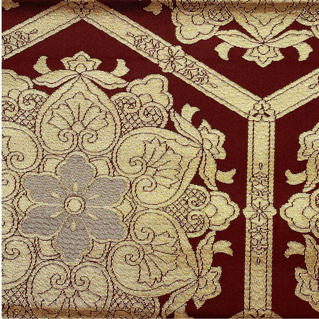 袋帯 紅海老茶色(べにえびちゃいろ) 宝相華 亀甲 帯丈416cm 正絹 Aランク 六通 フォーマル 茶系 1123002883314