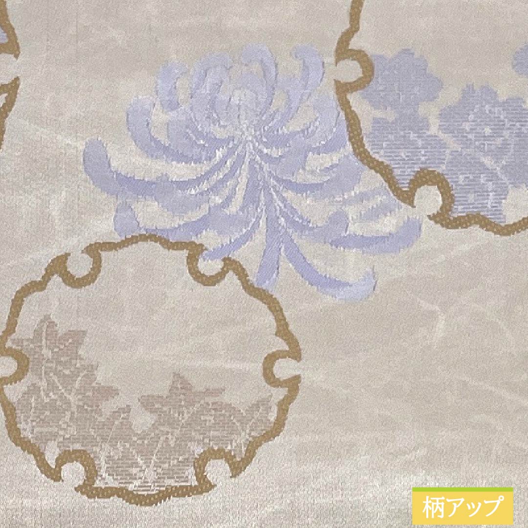 半幅帯 ポリエステル Sランク 灰白色(かいはくしょく) 糞色(ばばいろ) 雪輪 糸菊 花 小桜 帯丈398cm グレー系 1125005562322