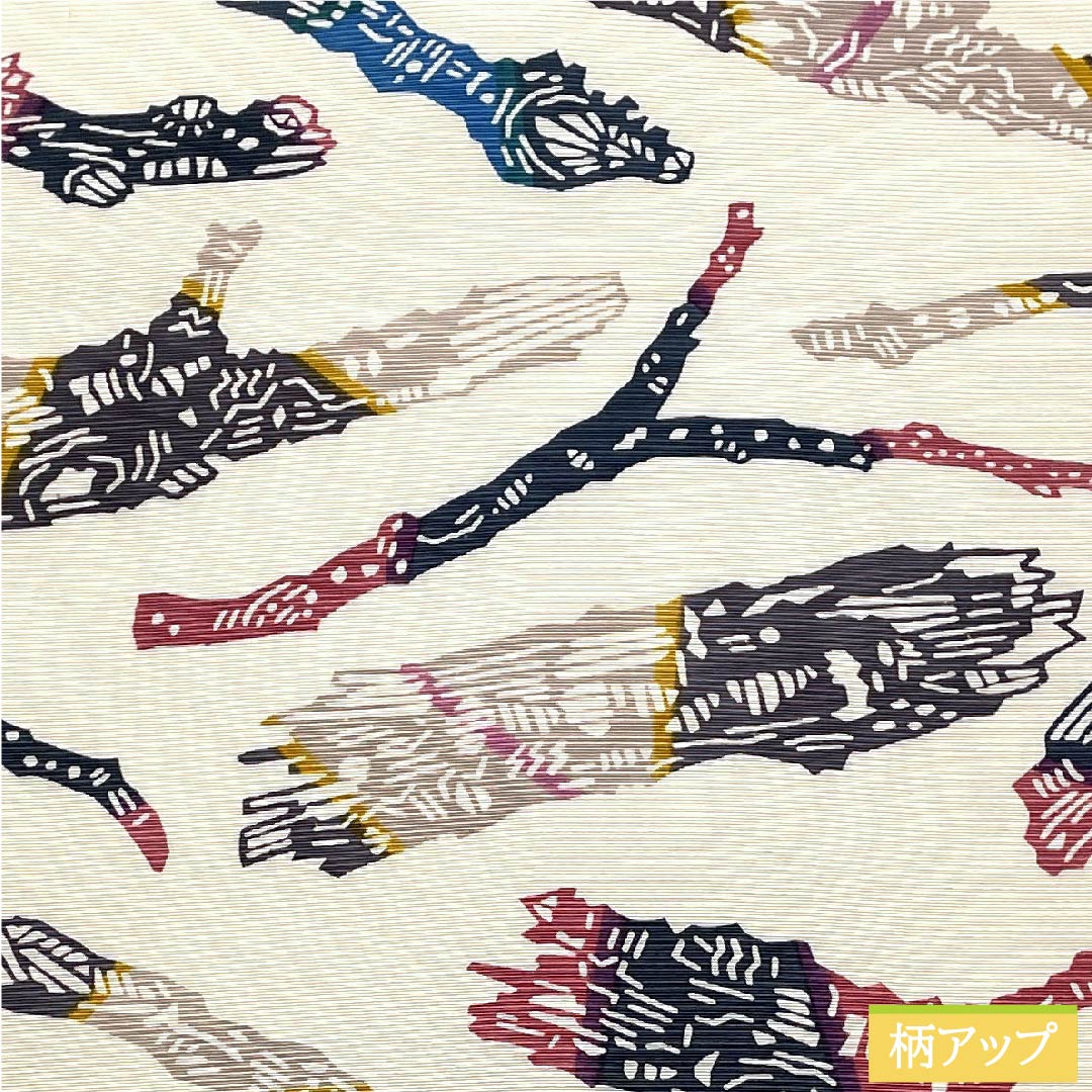 名古屋帯 生成り色 型染 京紅型 抽象模様 帯丈378.5cm 正絹 Sランク 全通 カジュアル 白系 1124005772311 名古屋仕立て