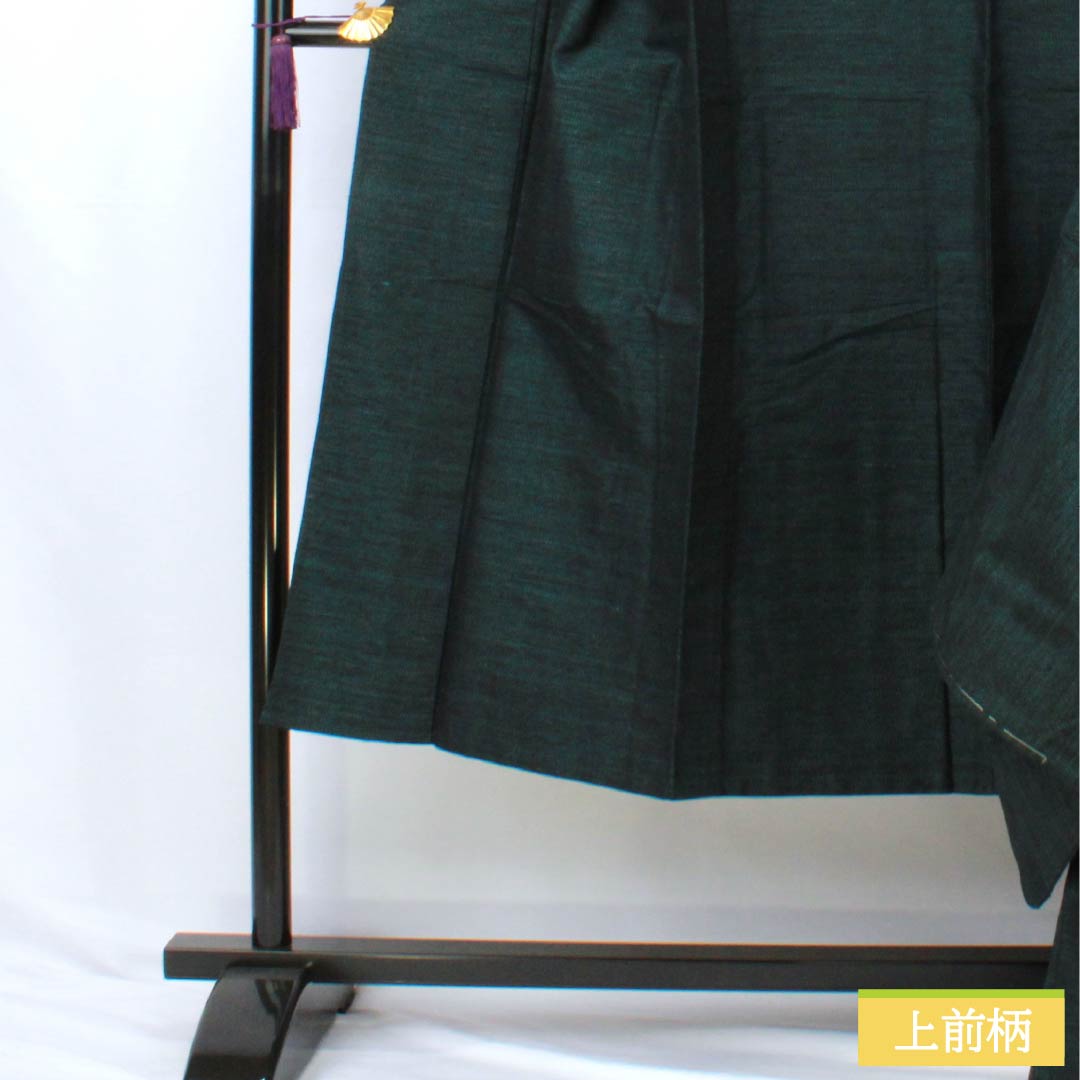 男物 正絹 Aランク 身丈139cm 裄丈66cm 高麗納戸色(こうらいなんどいろ) 紬地 アンサンブル 抽象模様 単衣 緑系 1119001333319