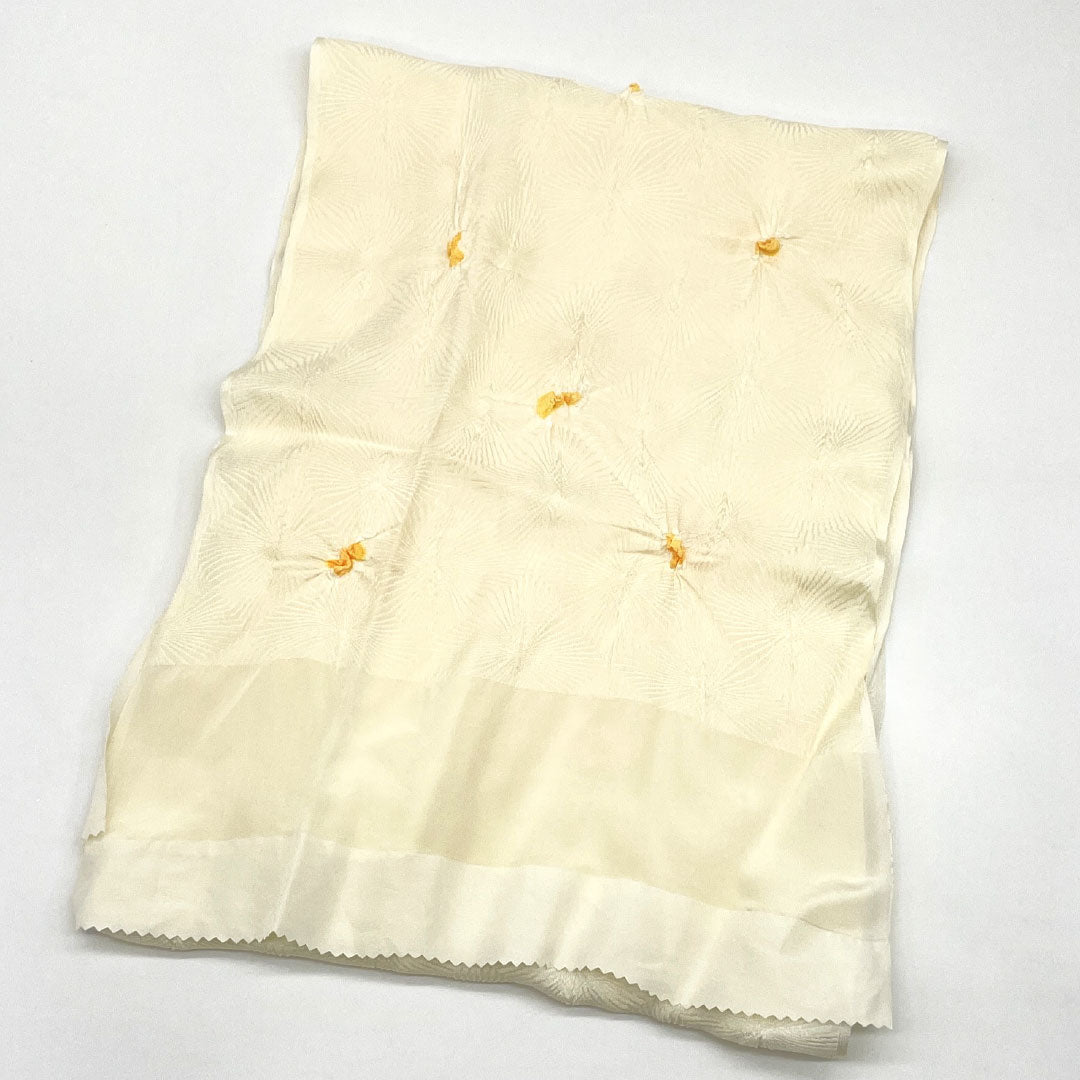 (Unused, pre-owned item) Obijime and Obiage Set, Silk, New Rank, Pale Egg Yolk Yellow and Cream, Shibori, Diamond Pattern, Length approx. 152cm, Width approx. 1.3cm, Semi-formal, Cream color, 1141000491315