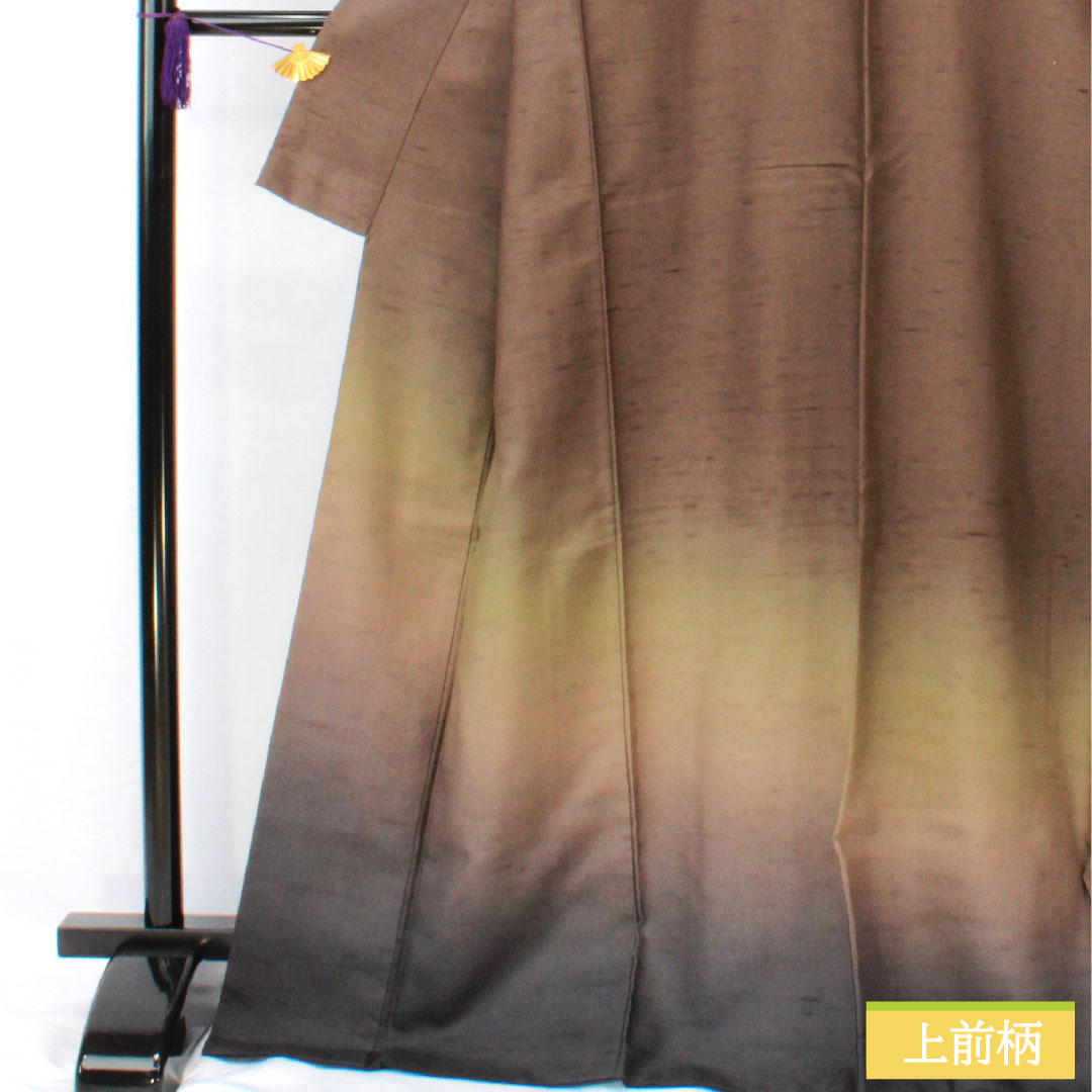 Homongi (formal kimono) made of pure silk, lined, length 169.5cm, sleeve length 66cm, smoked color (fusubeiro), pongee fabric, blurred pattern, A rank, brown, 1112005343514