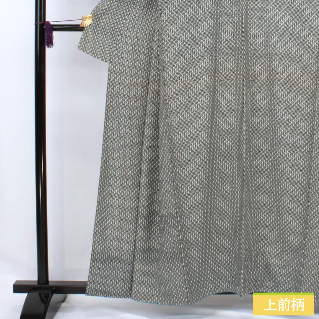 Komon (small pattern) pure silk, S rank, length 159cm, sleeve length 63cm, lined, hemp leaf pattern, black with basting thread, product number 1115006612310