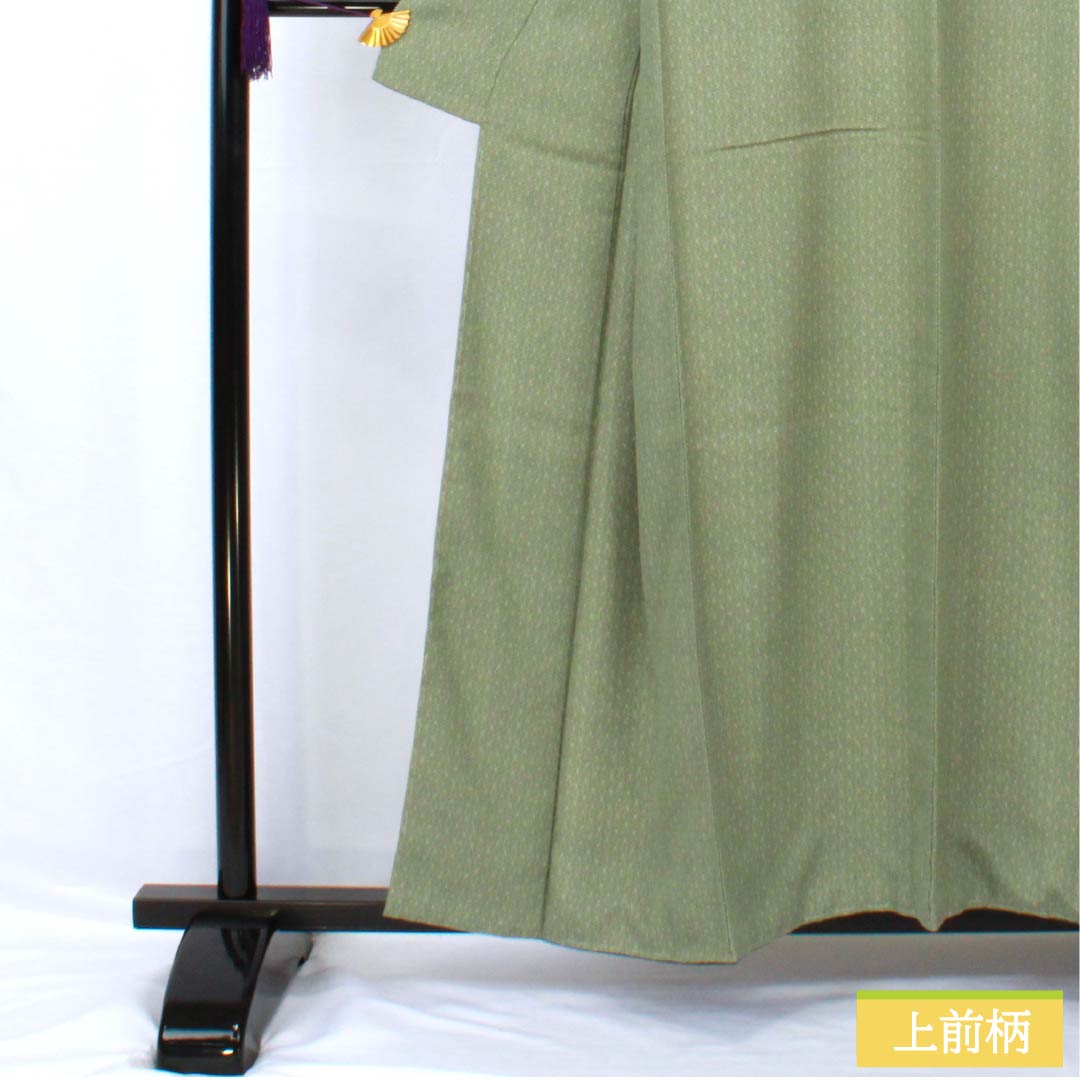 Komon, pure silk, length 157cm, sleeve length 62cm, lined, Iwai brown, stencil dyeing, Edo komon, hemp leaf pattern, with basting thread, A rank, green, 1115005323319