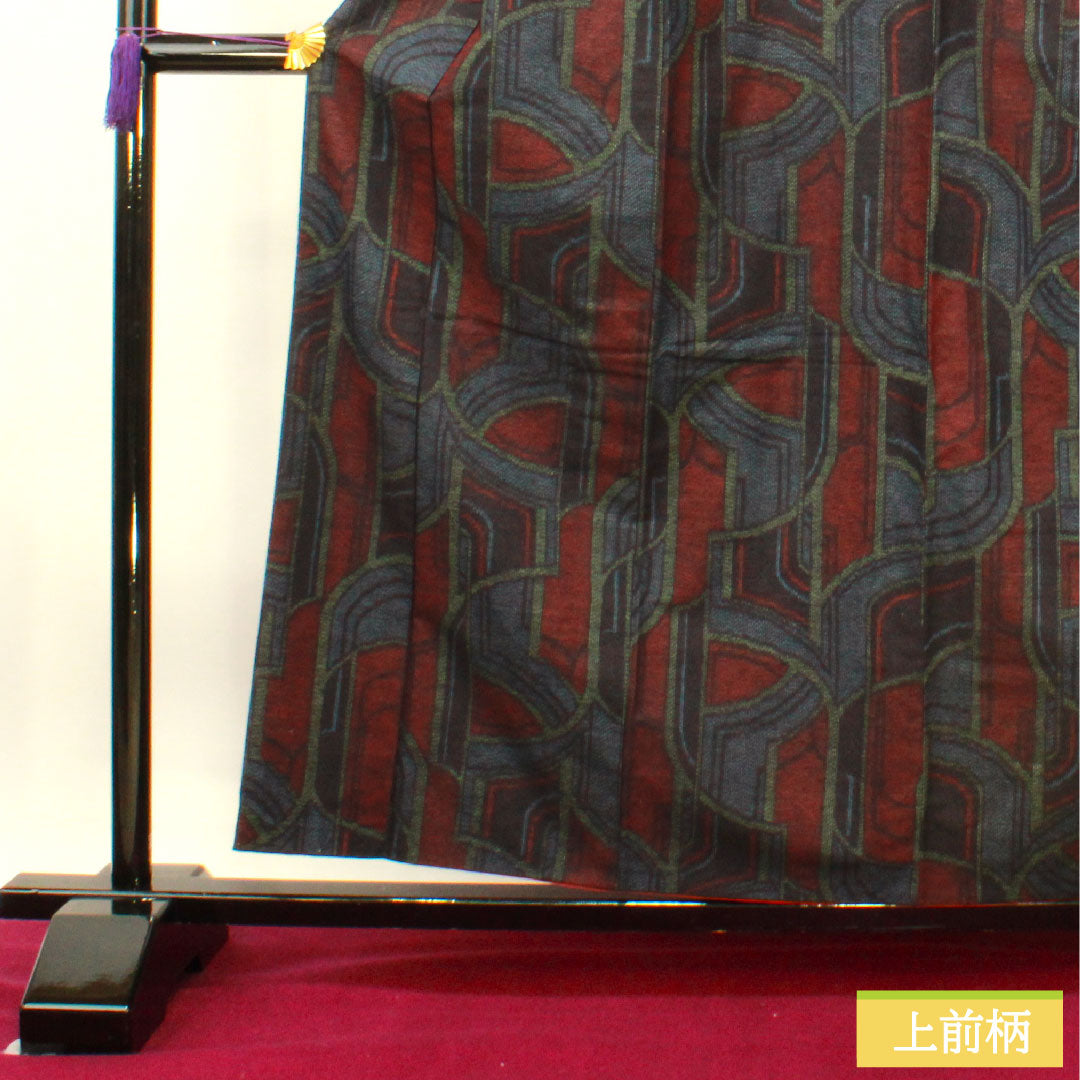 紬 正絹 身丈159cm 裄丈62cm 抽象模様 Sランク 袷 紺系 1116003422318