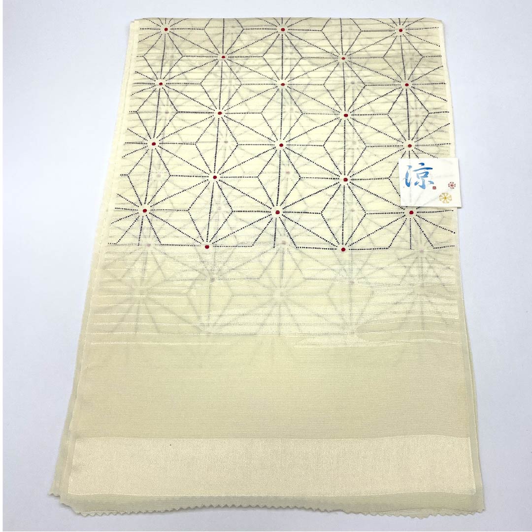 (新品)帯揚げ 正絹 セミフォーマル 魚子黄色(ぎょしこういろ) 夏物 麻の葉 古典柄 長さ約174cm 幅約29cm NEWランク クリーム系 1136000791915