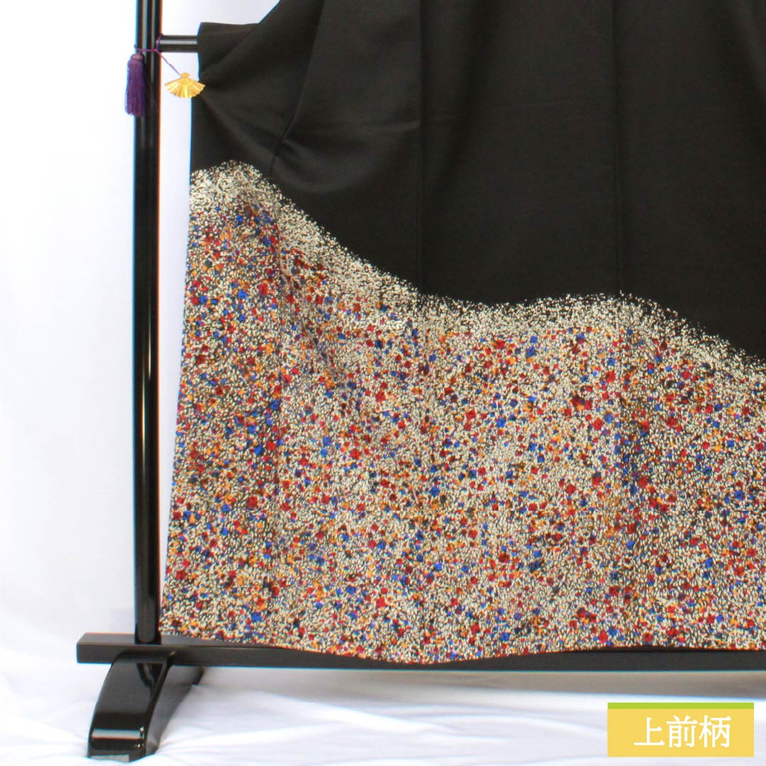 訪問着 正絹 Sランク 袷 身丈157.5cm 裄丈66cm 染色作家 田中文子 重ね衿付き 三松シルクケア 黒系 1112007492310