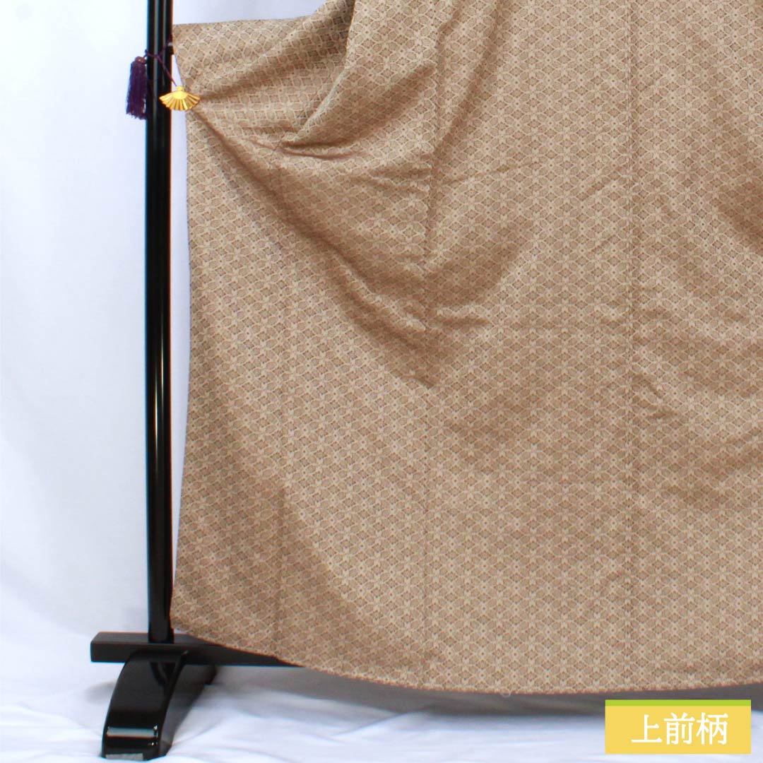紬 正絹 Sランク 身丈165.5cm 裄丈65.5cm 香色(こういろ) お召 一つ紋 源氏香 袷 ベージュ系 1116004432525
