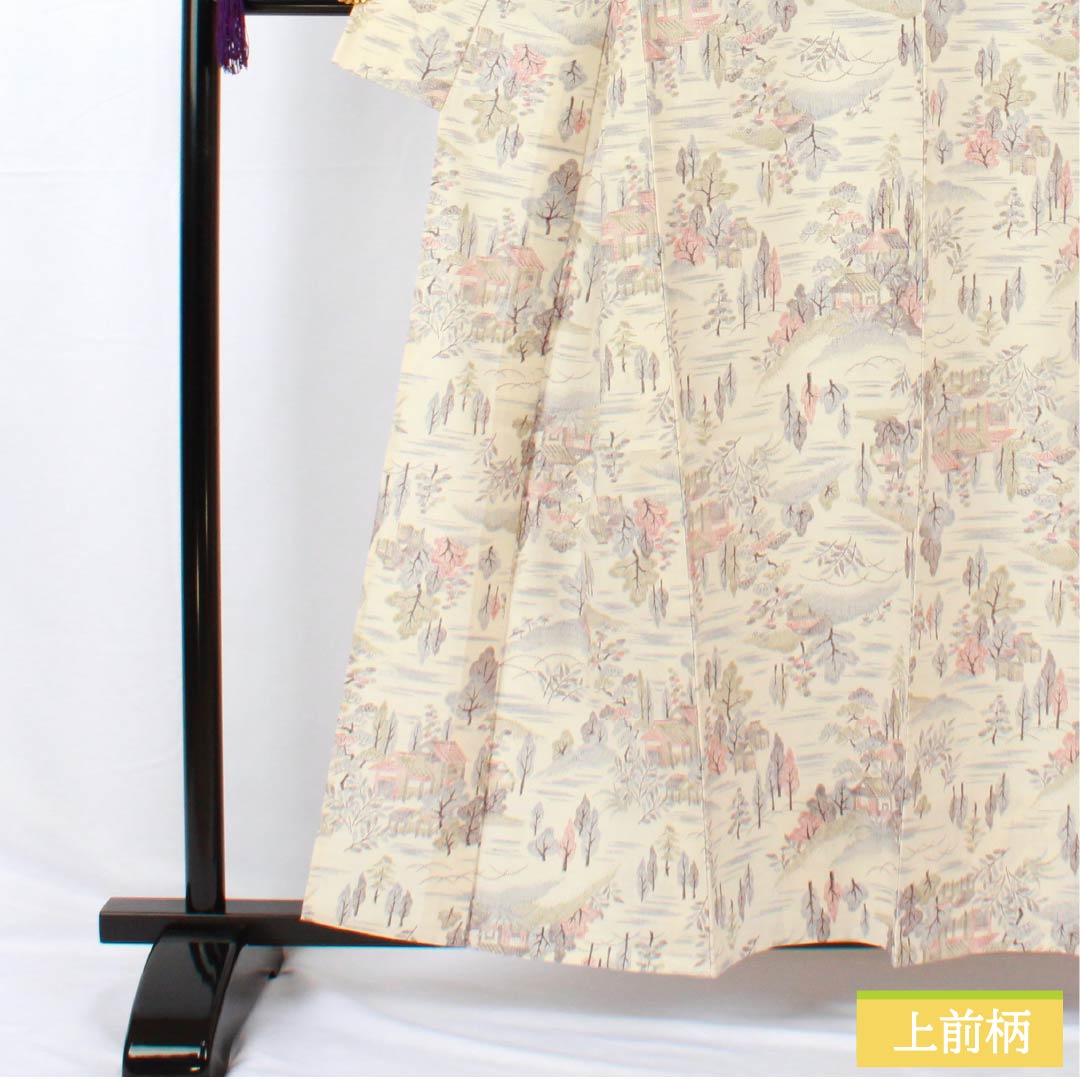 小紋 正絹 身丈157.5cm 裄丈64cm 単衣 生成り色(きなりいろ) 茶屋辻 Sランク 白系 1115005292311