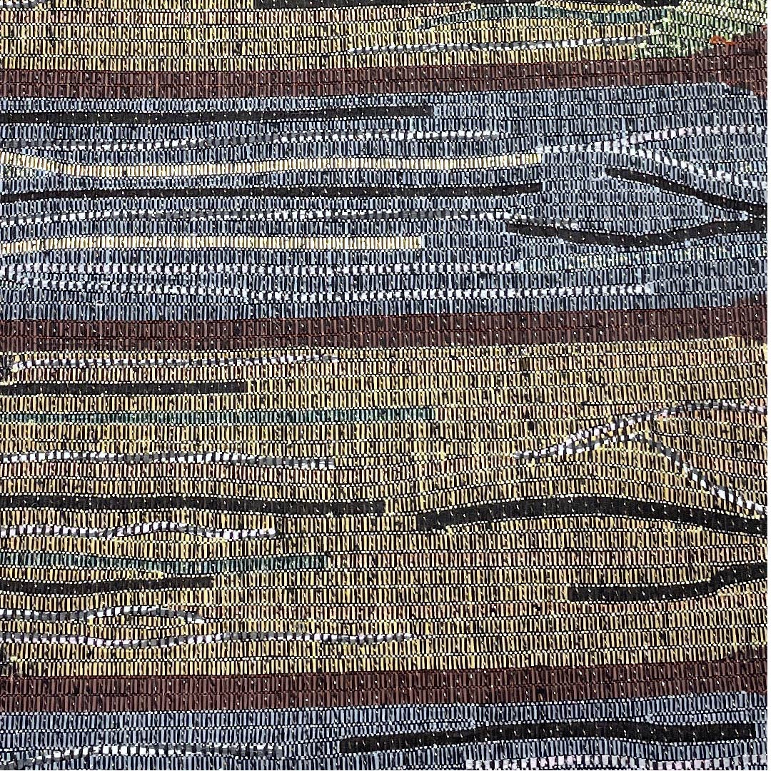 (未仕立)袋帯 桃尻色(ももじりいろ) 幾何学模様 帯丈454cm 正絹 Aランク ポイント柄 カジュアル 茶系 1123007203414