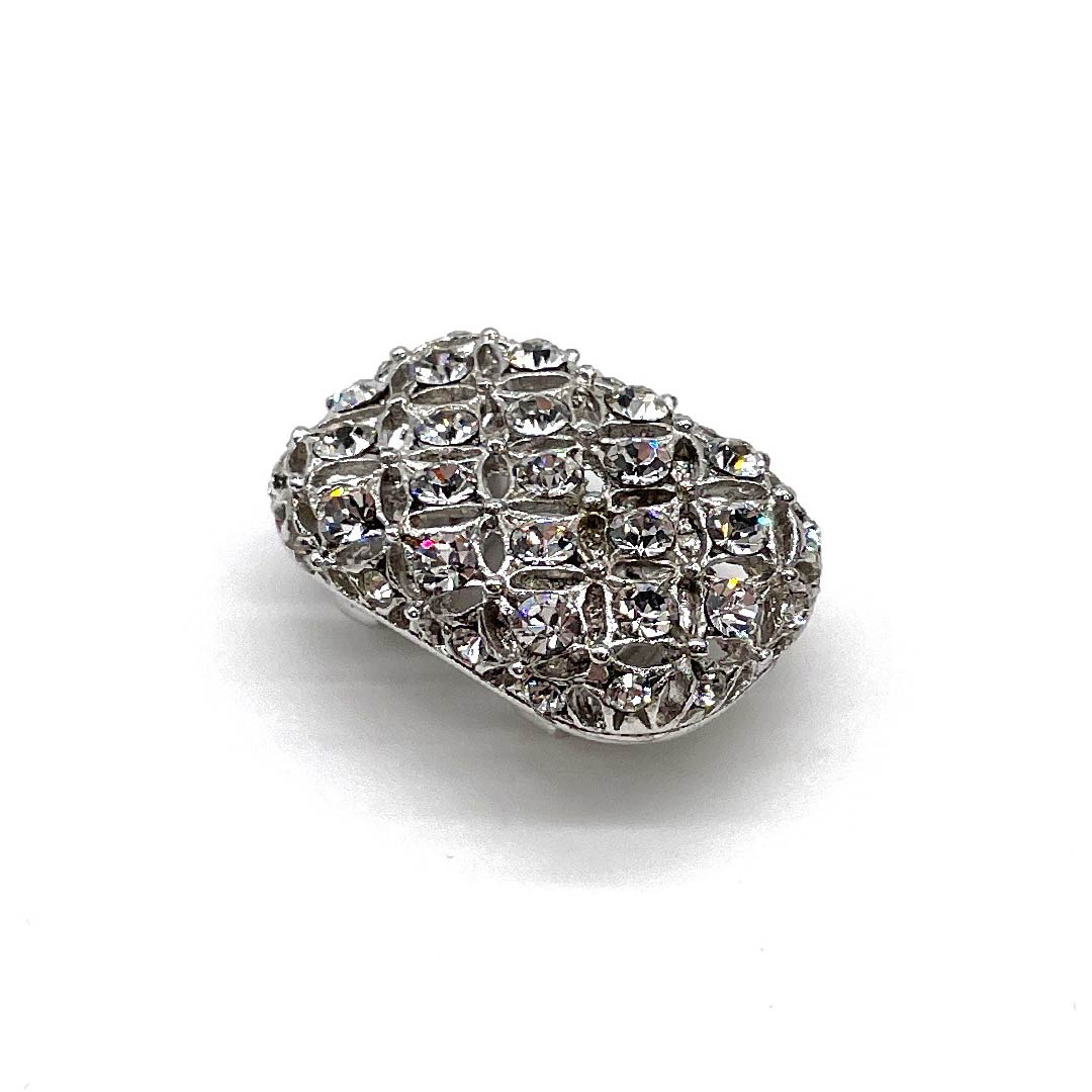 (New old stock) Obi clasp, glass, casual, Swarovski, cloisonne, rectangular, length approx. 2cm, width approx. 3cm, S rank, silver, 1137001022922