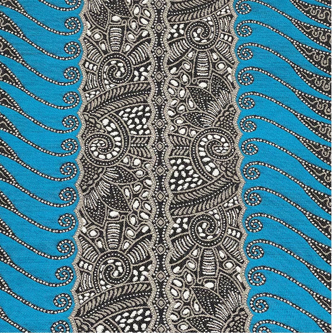 名古屋帯 活色 幾何学模様 ペイズリー柄 帯丈375.5cm 正絹 Sランク 全通 カジュアル 青系 1124005152317 開き仕立て
