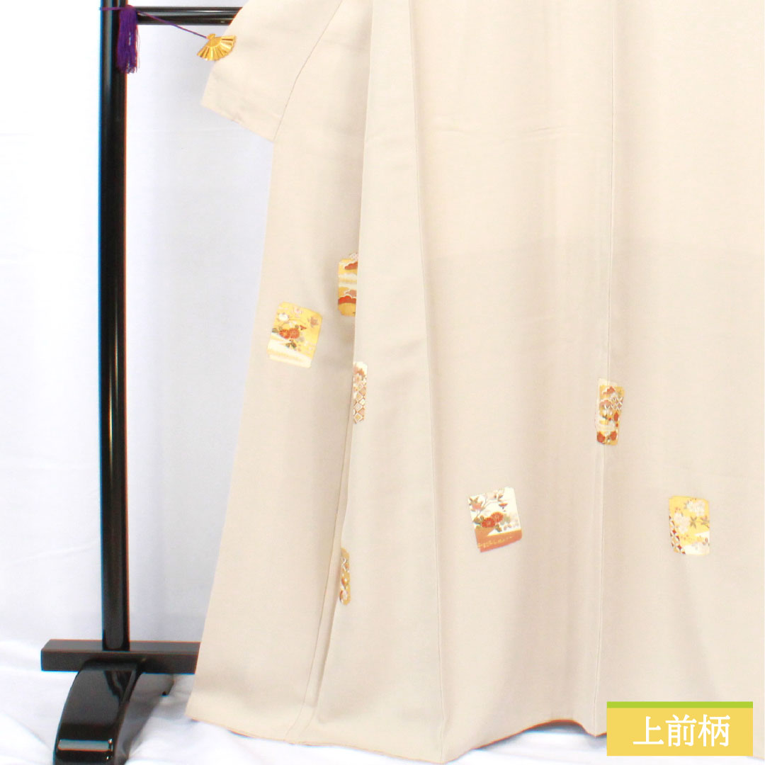 訪問着 正絹 袷 身丈167.5cm 裄丈66.5cm 生成り色(きなりいろ) 京友禅 吉祥文様 付下げ Aランク グレー系 1112005703522