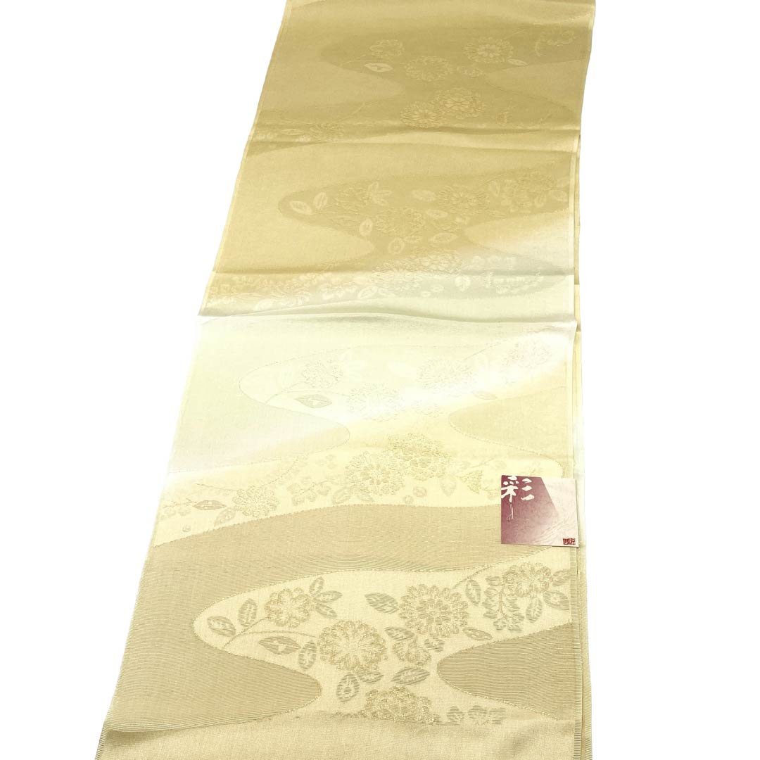 帯揚げ 正絹 Sランク セミフォーマル 薄卵色(うすたまごいろ) 花柄 長さ約184cm 幅約31cm クリーム系 1136003952915