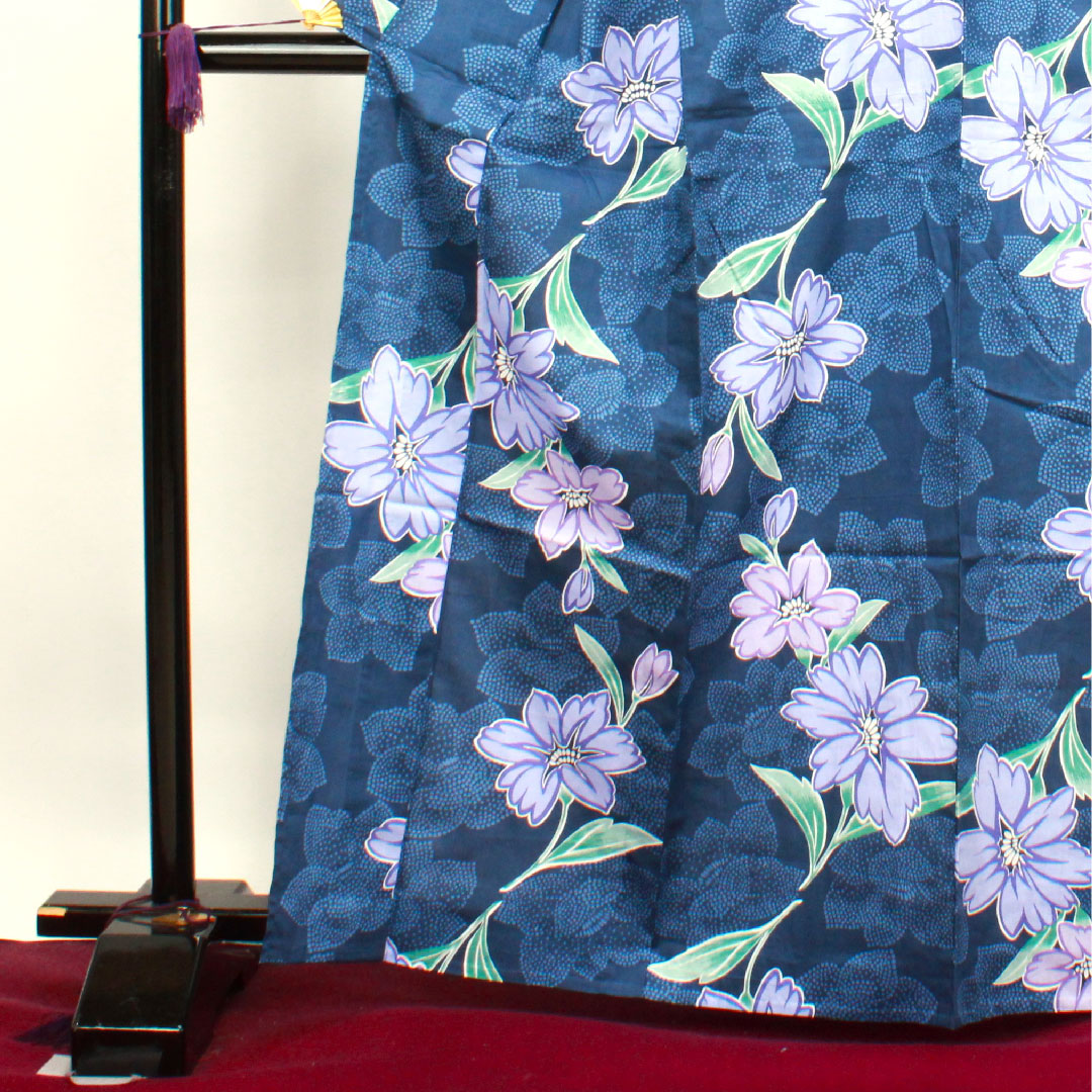 浴衣 韓藍色 ツツジ 木綿 Sランク 単衣 身丈165cm 裄丈66cm 紺系 1118003602518