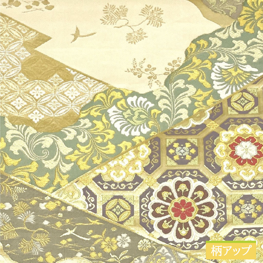 袋帯 正絹 Bランク 乳白色(にゅうはくしょく) 西陣織 吉祥文様 帯丈448cm 六通 フォーマル クリーム系 1123016094315