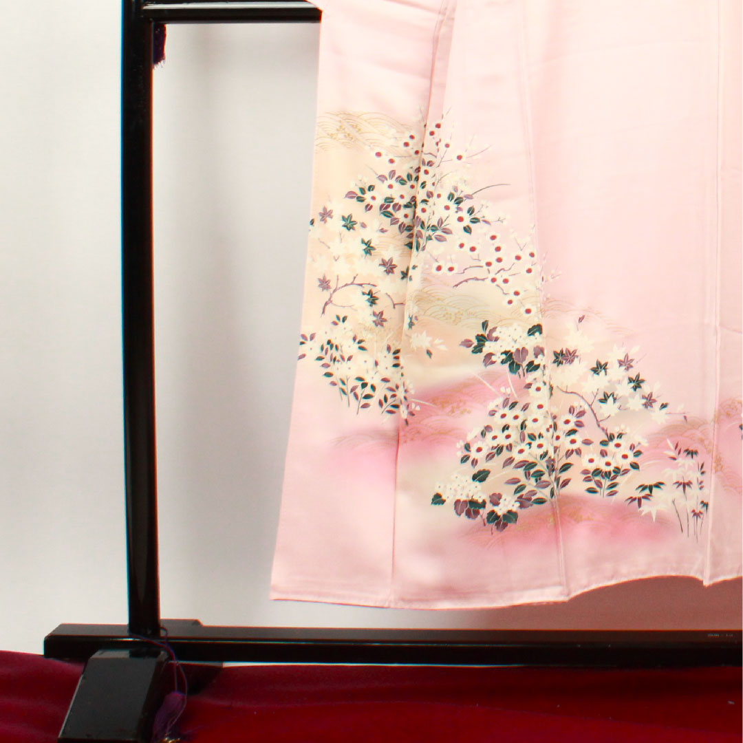 訪問着 袷 身丈150cm 裄丈61cm 練色 京友禅 橘 正絹 Bランク ピンク系 1112001634113