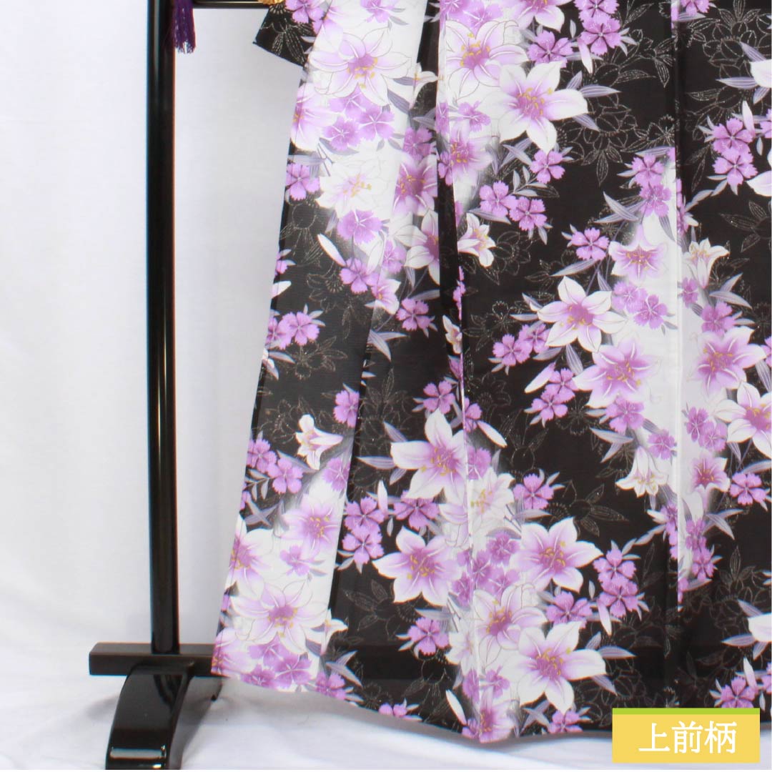 浴衣 木綿 身丈164cm 裄丈65cm Sランク 単衣 モノトーン 洋花 ラメ 1118006542427