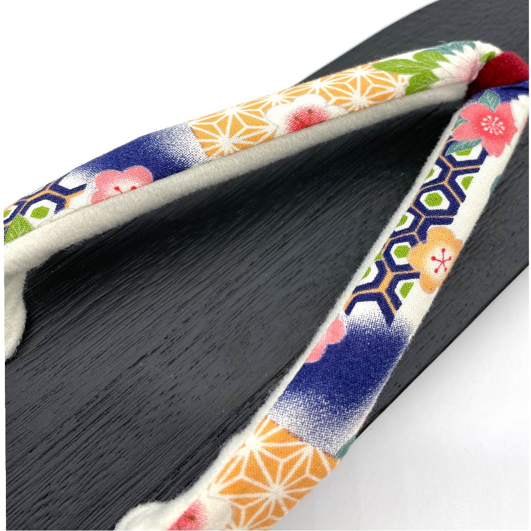 (新品未使用品)下駄 桜 梅 麻の葉 亀甲 XLサイズ 黒系 NEWランク 1122001181510