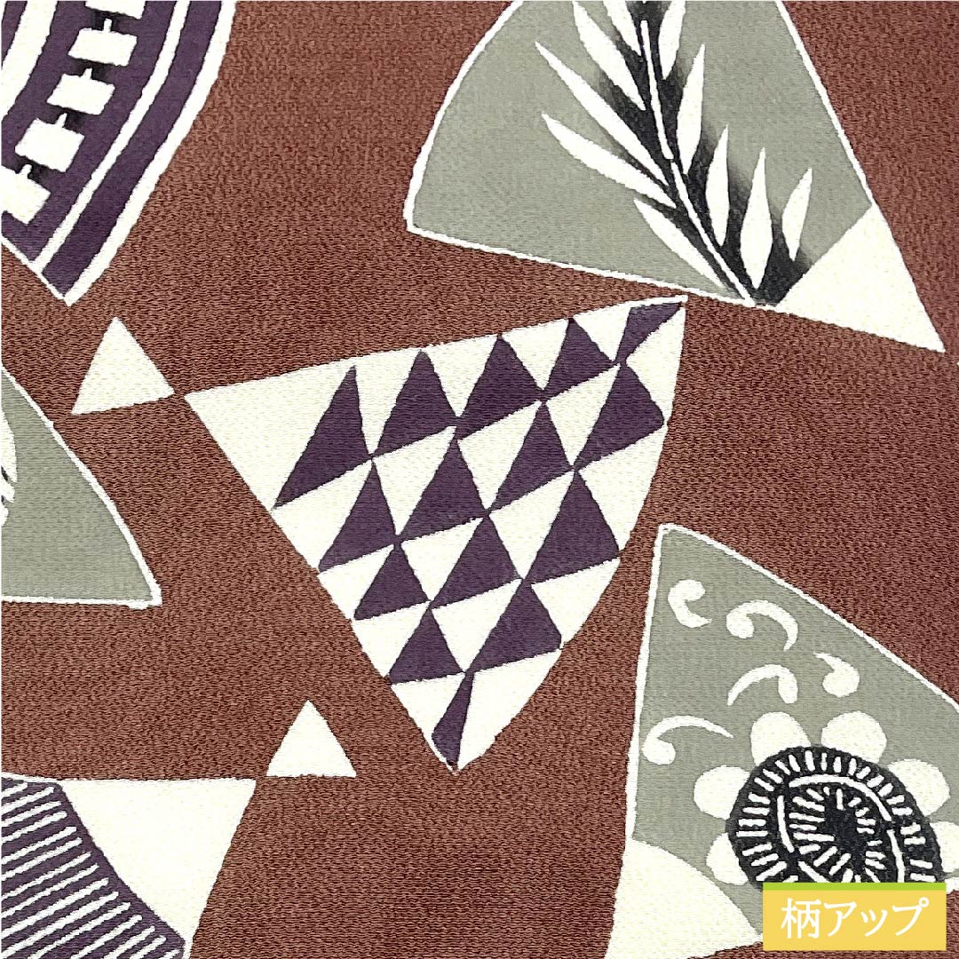 名古屋帯 錆色 扇面 鱗 花 染帯 ちりめん地 帯丈361.5cm 正絹 Sランク ポイント柄 カジュアル 茶系 1124005852314 名古屋仕立て