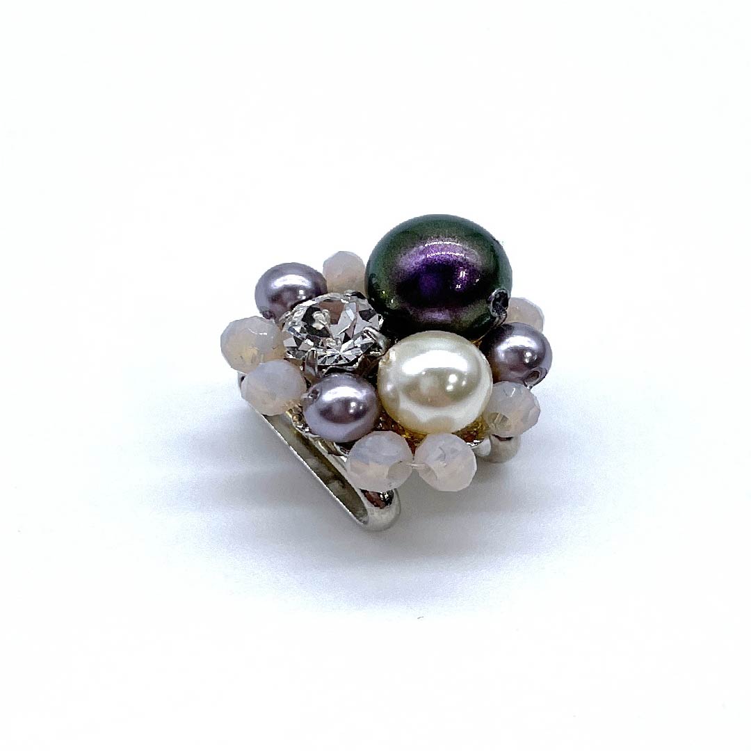 (New old stock) Obi clasp, other, casual, white, pearl, rhinestone, length approx. 2cm, width approx. 2cm, S rank, white, 1137000822911