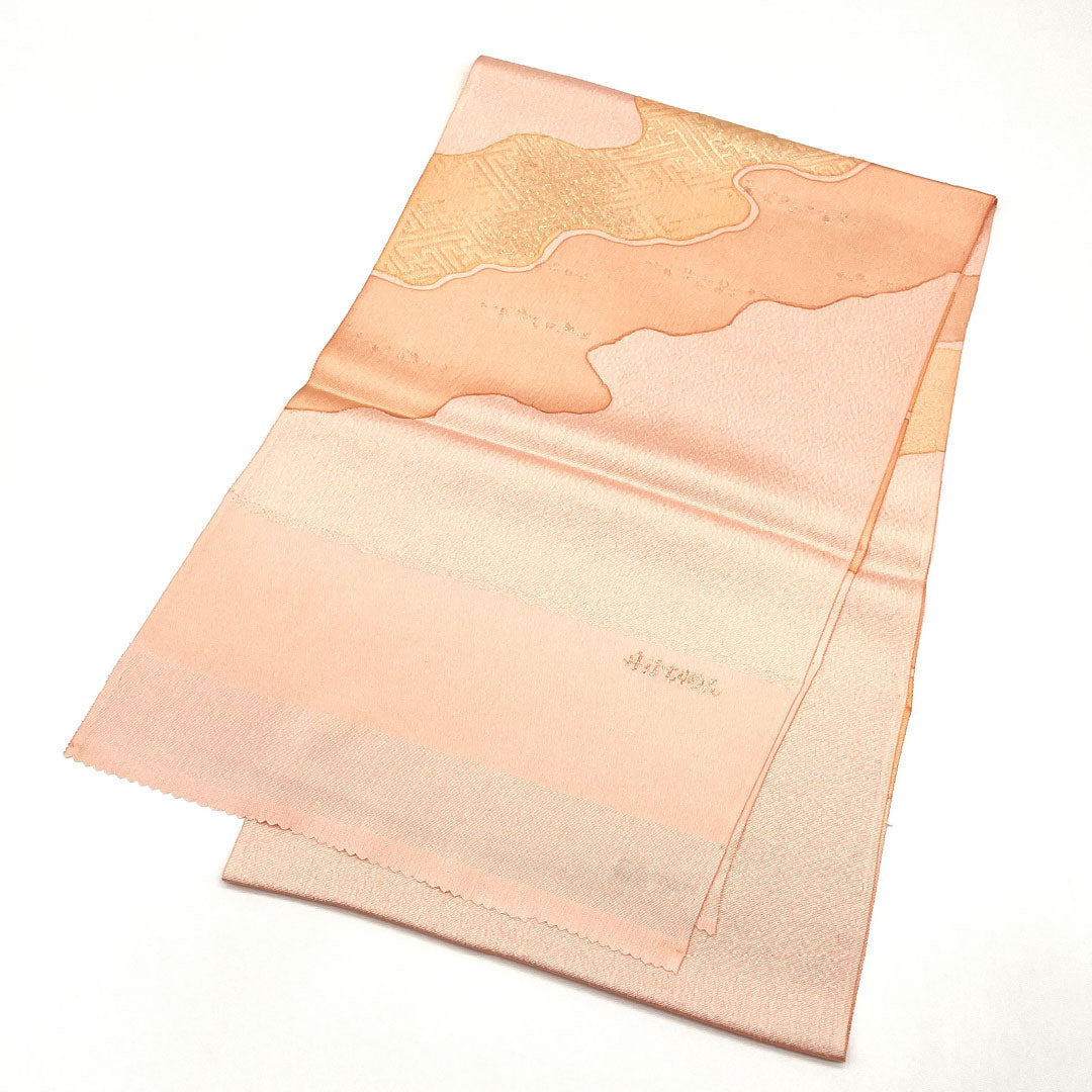 (Like New) Semi-Formal Silk Obiage (Sash) in Shinonome Color (Shinonomeiro) Made with Tango Chirimen Fabric, Classic Pattern, Long Length: Approx. 186cm, Width: Approx. 29cm, Pink, Product Number: 1136001291913