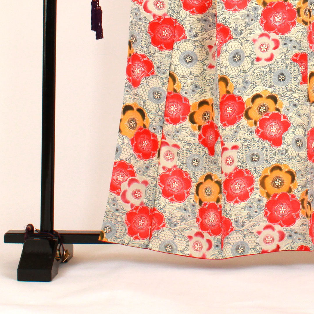 小紋 身丈162cm 裄丈66cm 袷 京紅型 波 梅柄 正絹 Aランク 白系 1115000523411