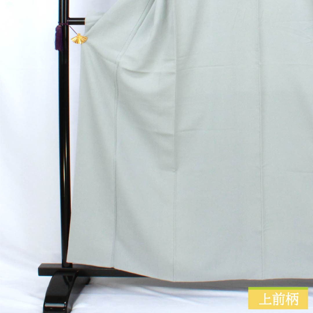 色無地 正絹 Sランク 身丈160.5cm 裄丈64cm 空色鼠色(そらいろねずいろ) 一つ紋 五三桐 素無地 袷 水色系 1114002682424