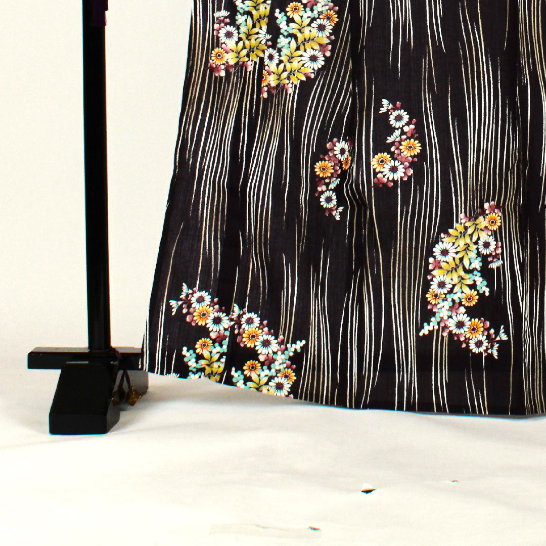 浴衣 HANAEMORI 花模様 木綿 Sランク 単衣 身丈165cm 裄丈68cm 紫系 1118000792520