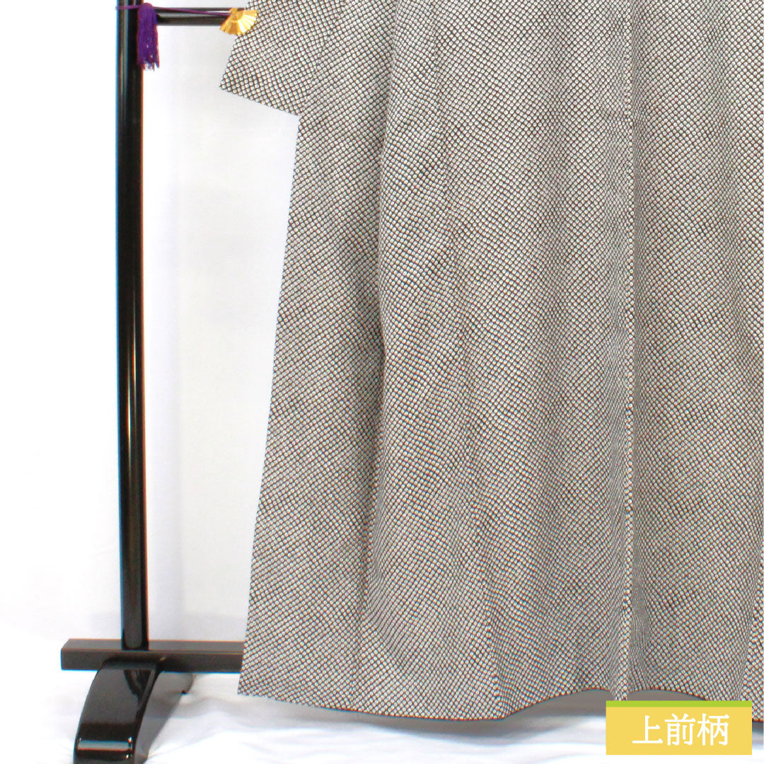 小紋 ポリエステル 身丈161.5cm 裄丈63.5cm 袷 洗える着物 染め疋田 Aランク 黒系 1115004583410