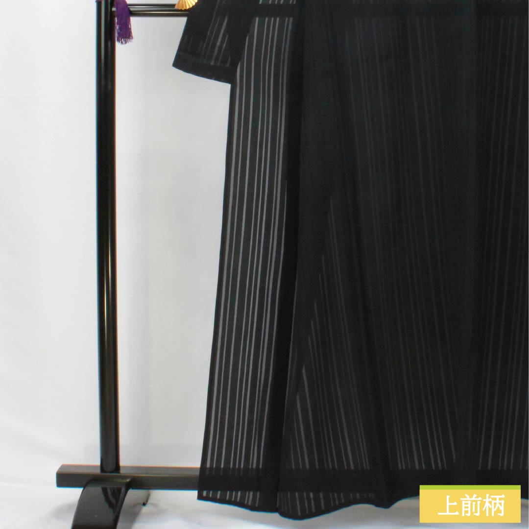 夏物 正絹 色無地 身丈161cm 裄丈63cm 竪絽 ボカシ染 うそつき襦袢 絽 Aランク 黒系 1132002723410