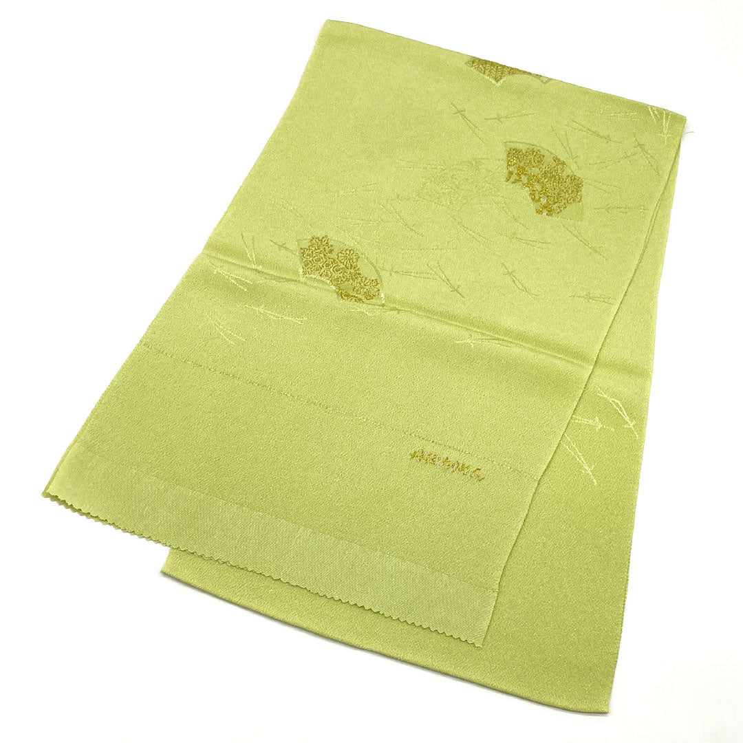 (新古品)帯揚げ 正絹 NEWランク セミフォーマル 薄柳色(うすやなぎいろ) 丹後ちりめん 扇 松 長さ約174cm 幅約28.5cm 緑系 1136001161919