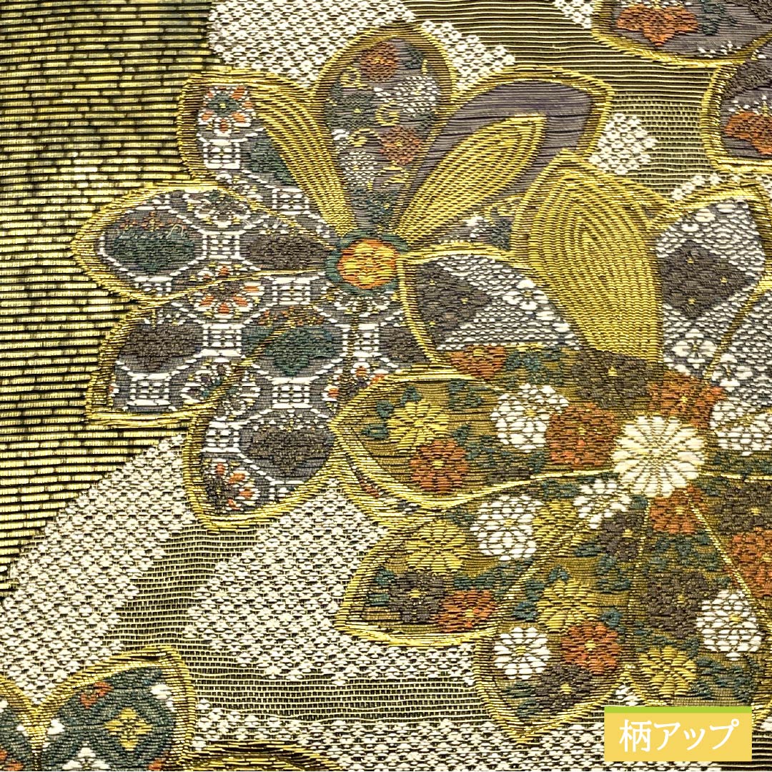 袋帯 正絹 引箔 流水 鹿の子 綾金 帯丈436cm Sランク 六通 フォーマル 金系 1123013462321