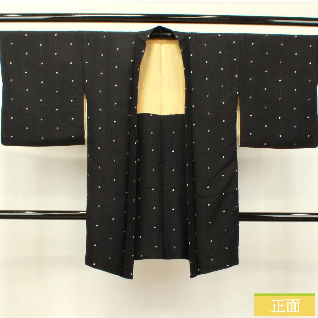 羽織 正絹 身丈95cm 裄丈66.5cm 麻の葉 Sランク 袷 黒系 1117000942910
