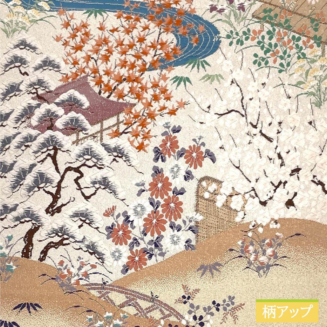 袋帯 正絹 Sランク 金色(きんいろ) 綴れ織 留袖用 結婚式 風景柄 帯丈430cm ポイント柄 フォーマル 金系 1123018482321