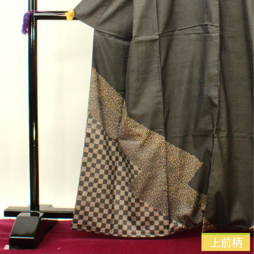 Homongi, pure silk, lined, length 164.5cm, sleeve length 63.5cm, Kyutaro Kawamura, Oshima Tsumugi, embroidery, Super Guard processing, S rank, gray, 1112004002422