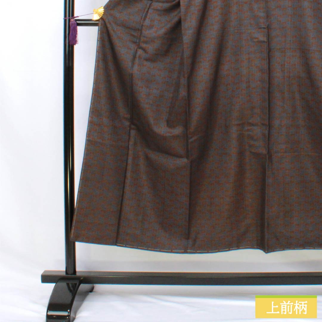 紬 正絹 Sランク 身丈148cm 裄丈63.5cm 憲法茶色(けんぽうちゃいろ) 市松 しつけ糸付き 袷 茶系 1116004802114