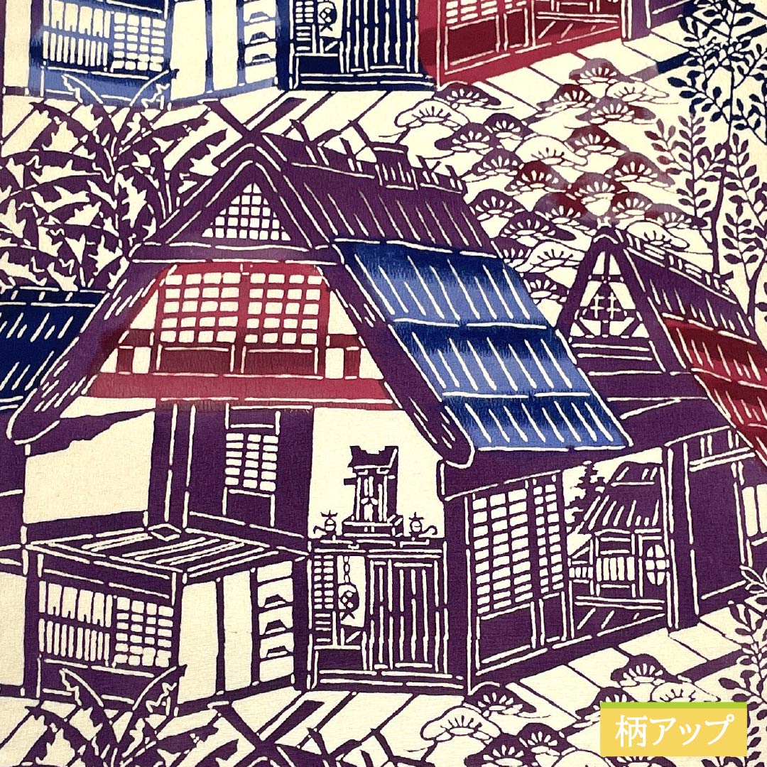 名古屋帯 生成り色(きなりいろ) 型染 風景模様 帯丈353cm 正絹 Aランク 全通 カジュアル ベージュ系 1124007793325 名古屋仕立て