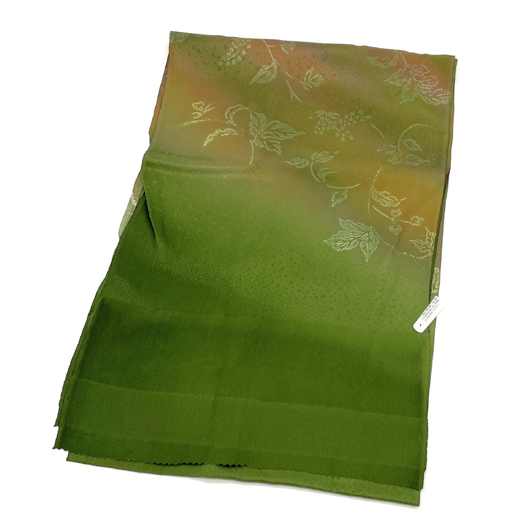 (New old stock) Obijime and obiage set, genuine silk, NEW rank, mulberry dye color, hand-braided, blue-green, botanical pattern, length approx. 160 cm, width approx. 1.7 cm, semi-formal, green tone, 1141000541319