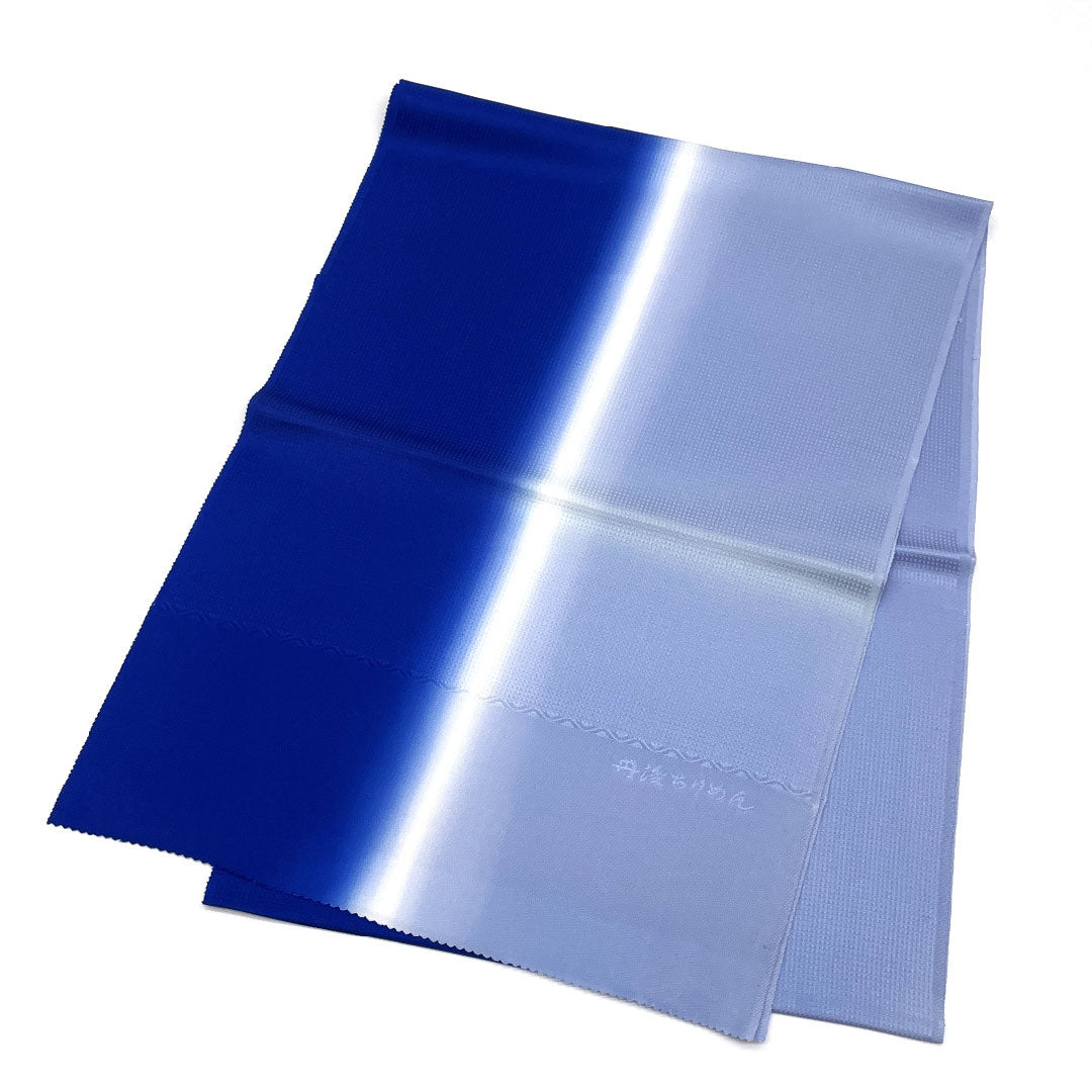 (新古品)帯揚げ 正絹 Bランク セミフォーマル 濃桔梗色(こいききょういろ) 薄藍色(うすあいいろ) 丹後ちりめん 長尺 長さ約186cm 幅約32cm 青系 1136001784917