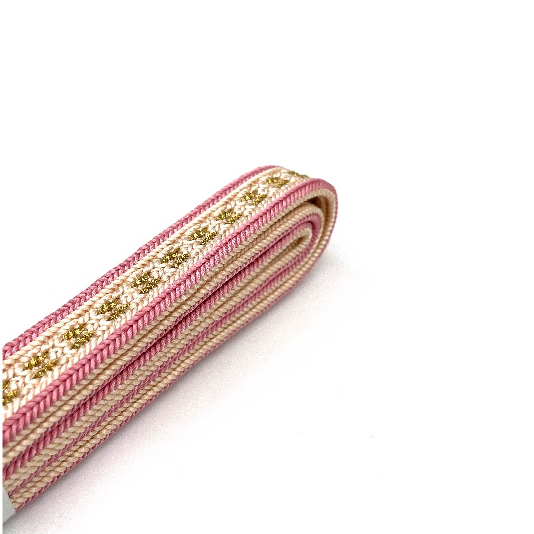 (新古品) 帯締め 正絹 四分紐 薄肉色(うすにくいろ) 極彩色三分金銀糸使用 新古品 長さ約159cm 幅約1.7cm セミフォーマル Sランク ピンク系 1135002712313