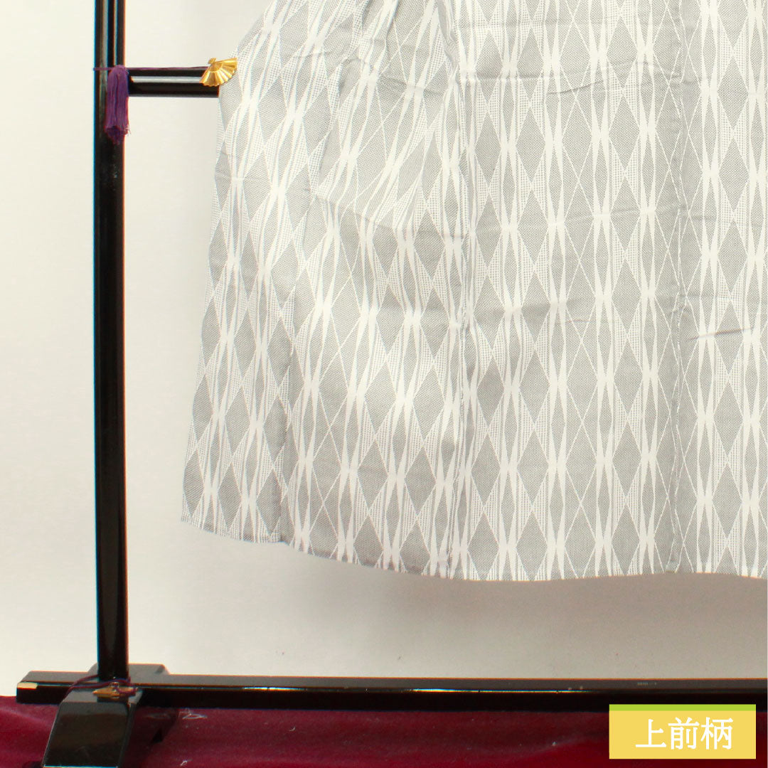 浴衣 木綿 身丈142.5cm 裄丈67cm Sランク 単衣 白系 男物 幾何学模様 1118004962411