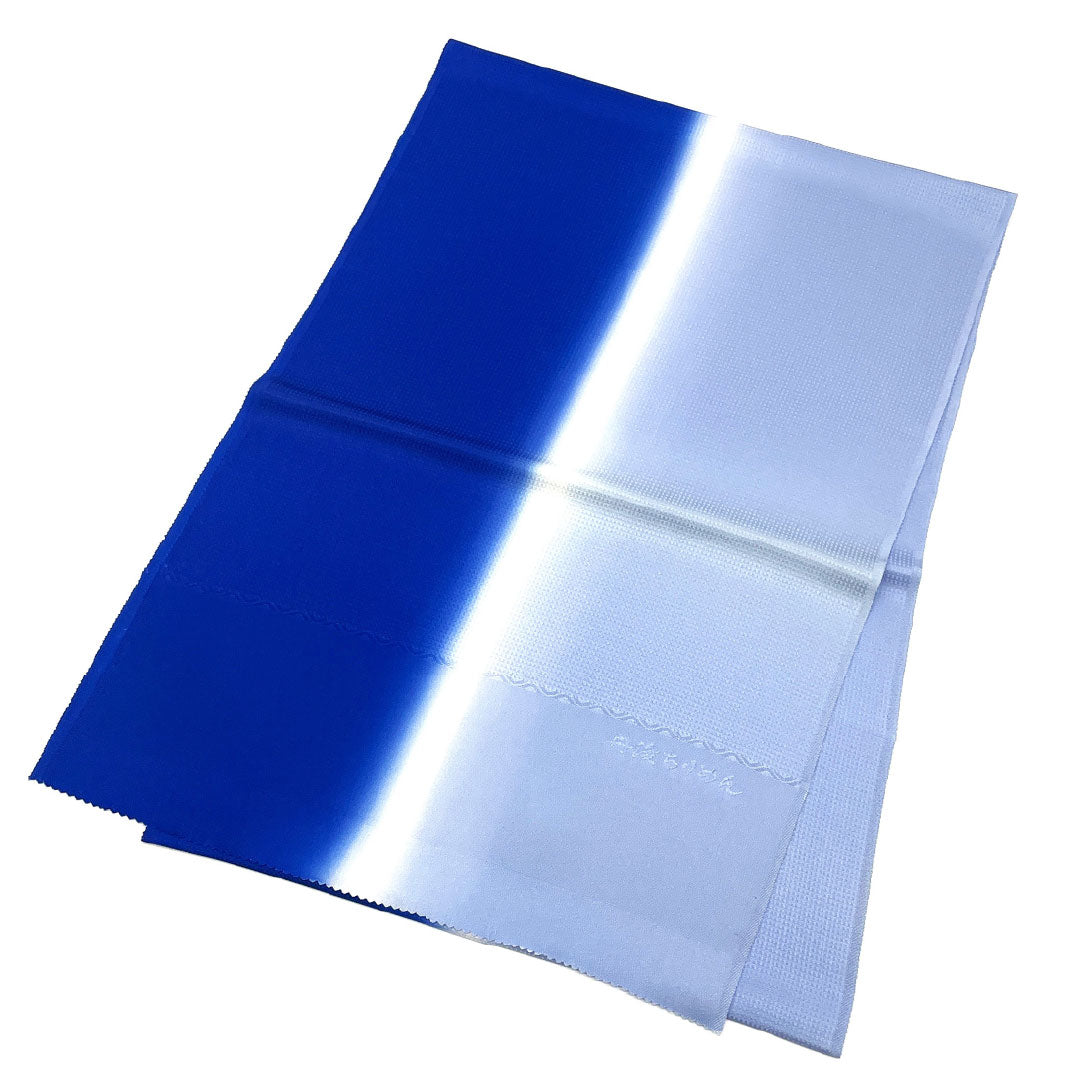 (新古品)帯揚げ 正絹 Bランク カジュアル 濃桔梗色(こいききょういろ) 薄藍色(うすあいいろ) 丹後ちりめん 長尺 長さ約186cm 幅約32cm 青系 1136001074917