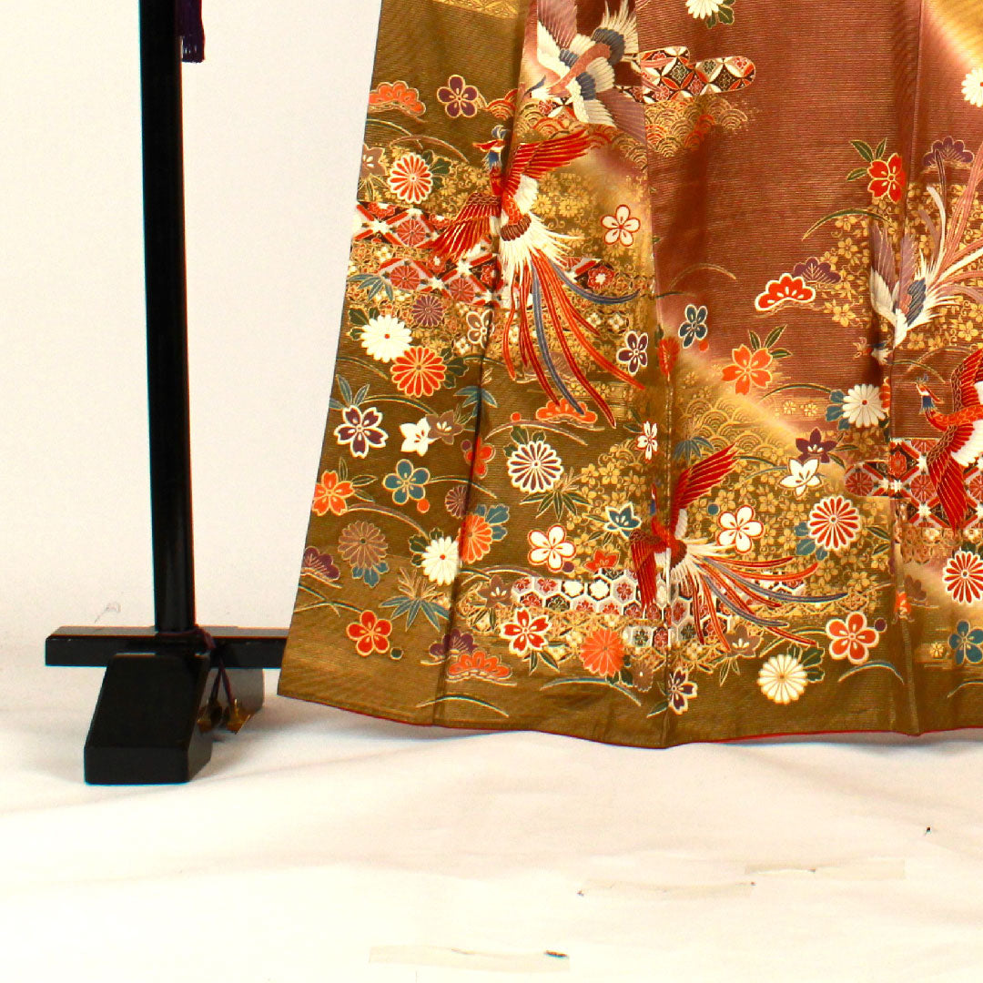 訪問着 袷 身丈165.5cm 裄丈68cm 京友禅 鳳凰 吉祥文様 正絹 Aランク 茶系 1112001063514
