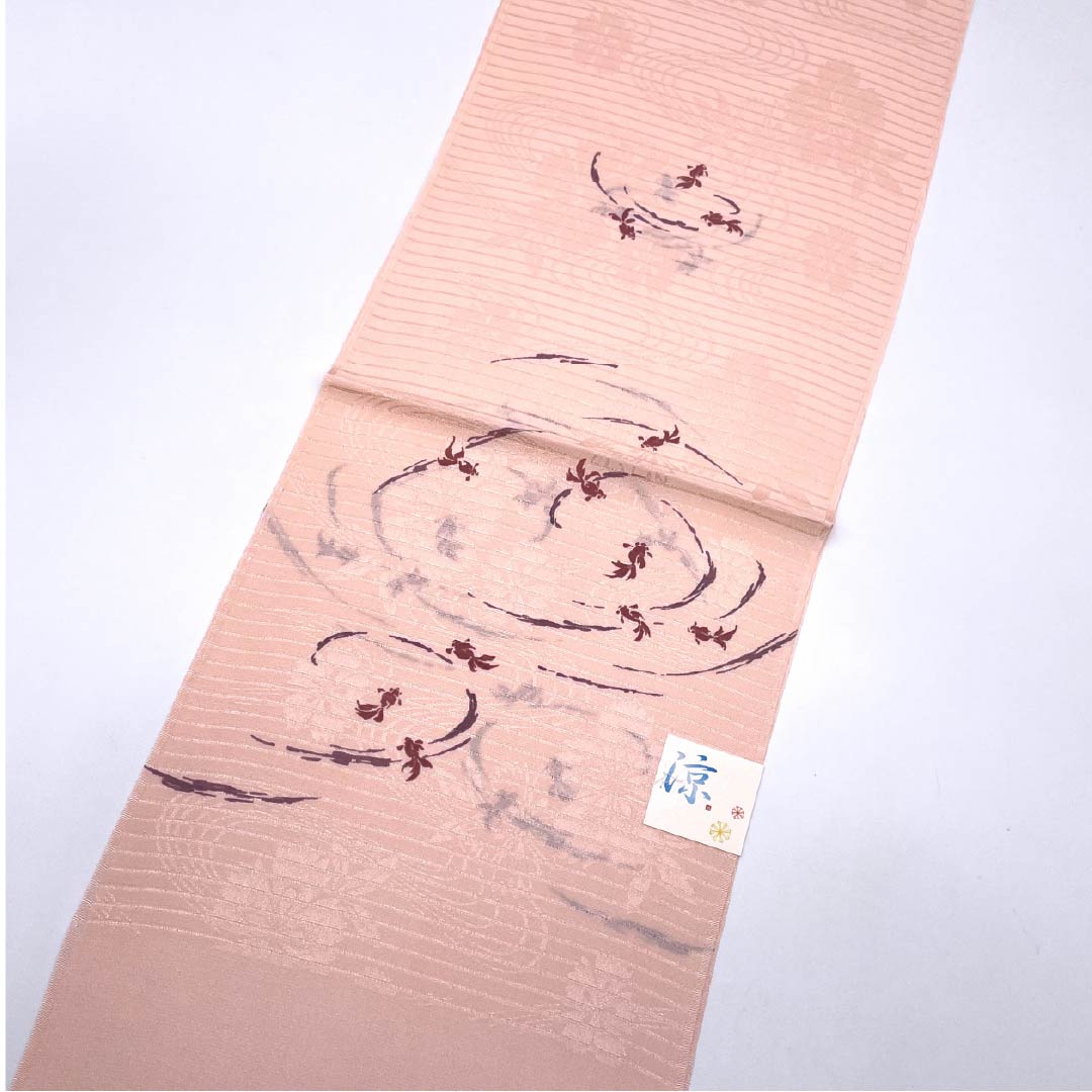 (新品)帯揚げ 正絹 セミフォーマル 乙女色(おとめいろ) 夏物 金魚 古典柄 長さ約170cm 幅約28cm NEWランク ピンク系 1136000751913