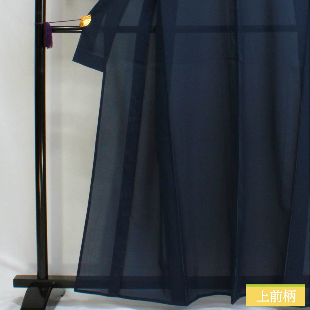 夏物 ポリエステル 色無地 Sランク 身丈162cm 裄丈63.5cm 紺色(こんいろ) 洗える着物 絽 紺系 1132003182418