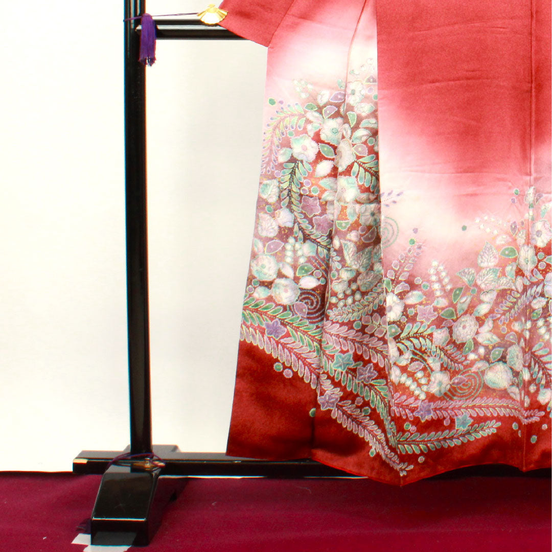 訪問着 袷 身丈157cm 裄丈62cm 紅樺色 京友禅 辻ヶ花 正絹 Sランク 赤系 1112002262312