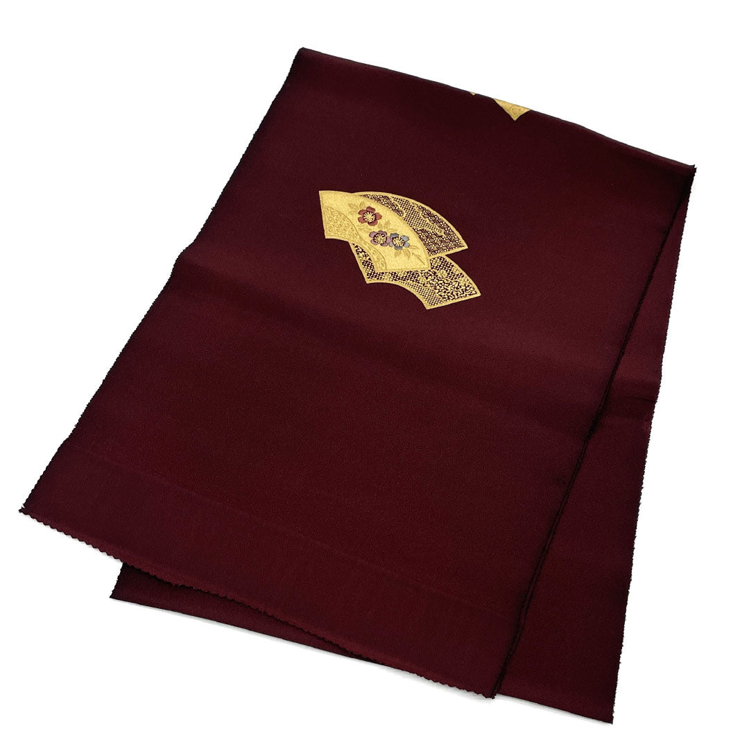 Semi-formal obiage (sash) made of pure silk, S-rank, in mulberry green, featuring a classic fan pattern, approximately 170cm long and 31cm wide, brown. Product number: 1136001662914