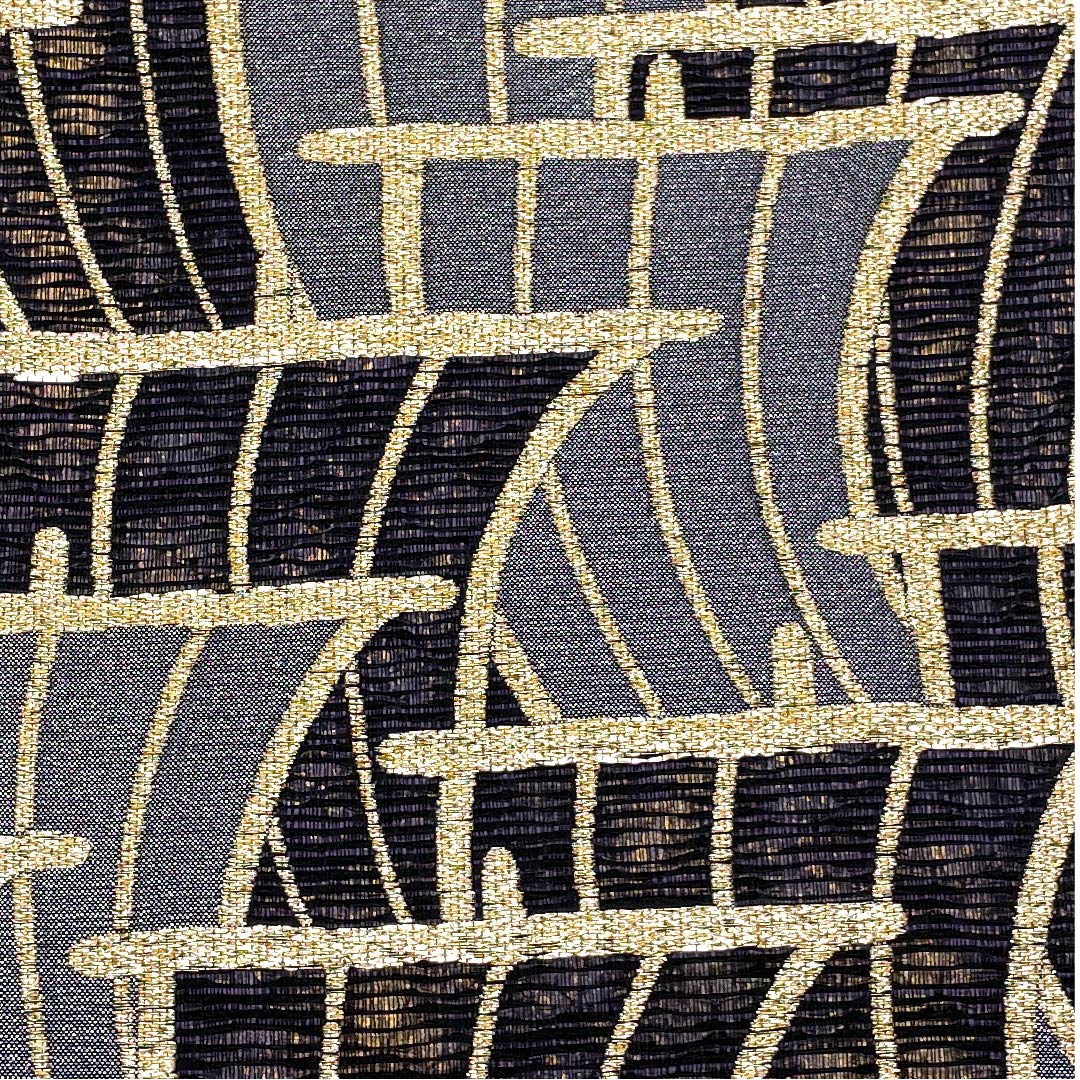 袋帯 緋l紺色(ひこんいろ) 太箔 幾何学模様 帯丈433cm 正絹 Sランク 六通 セミフォーマル 黒系 1123008632310